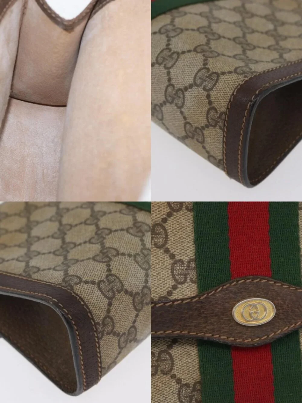 GUCCI GG Supreme Web Sherry Line Bag PVC Beige Gold 67 039 3087 Auth 173857